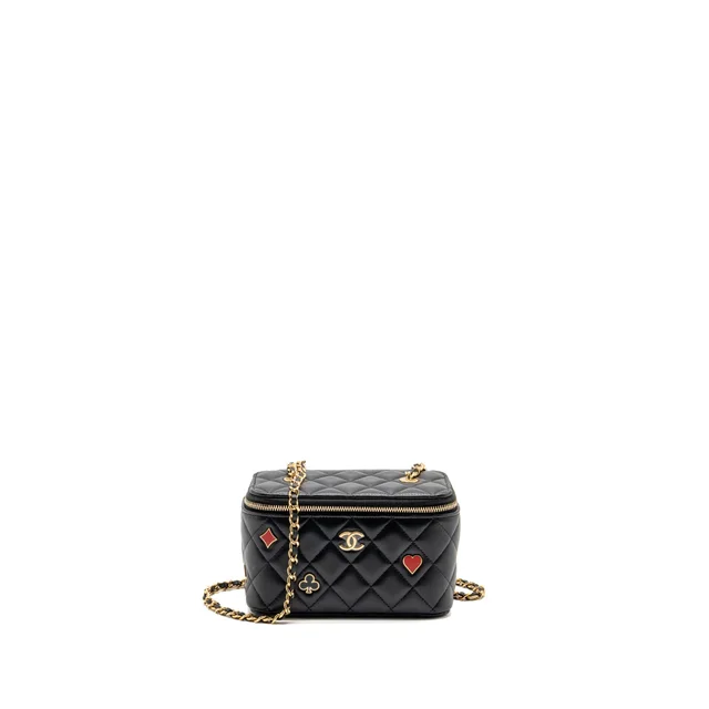 Chanel Coco Casino Long Vanity Case Lambskin Black GHW (Microchip) in Black Lambskin from EMIER