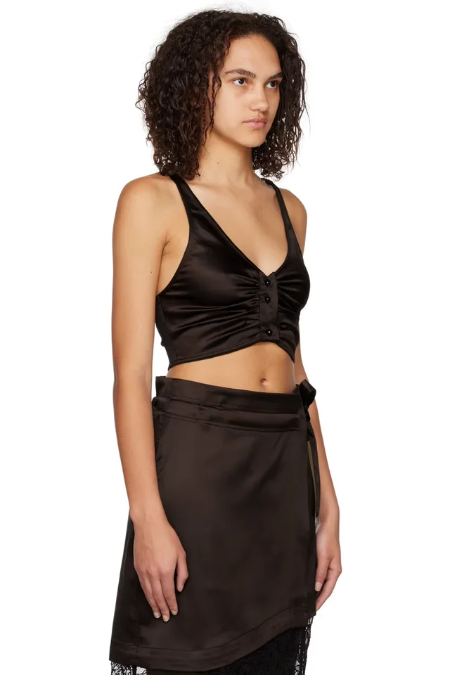 GANNI Brown Criss-Cross Camisole, photo 2 of 4 from SSENSE