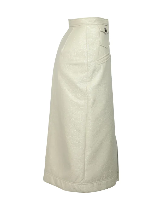 ALEXACHUNG Alexa Chung Midi Pencil Skirt in White Cream PVC in White, photo 2 of 5 from ShopSimon