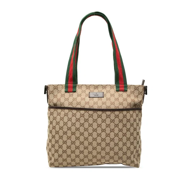 Beige Gucci GG Canvas Web Satchel in Beige Canvas from Designer Revival