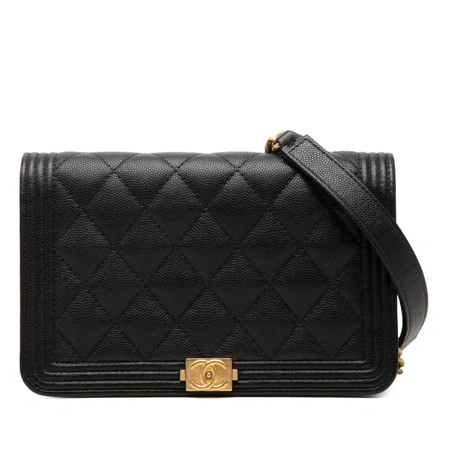 Black Chanel Quilted Caviar Boy Wallet on Chain Crossbody Bag in Black Caviar leather from Designer Revival