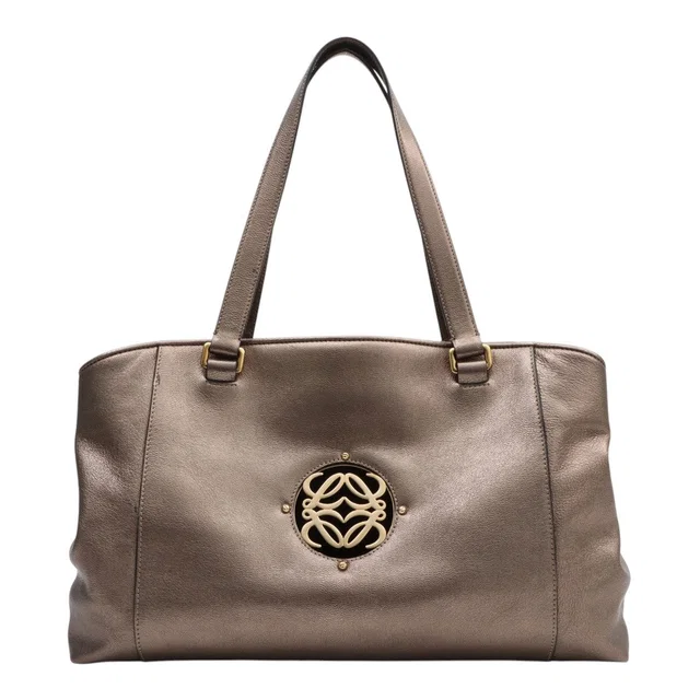 Loewe Anagram Logo Plate Shoulder Bag Bronze in Leather from VINTAGE QOO TOKYO