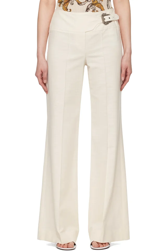 Versace Jeans Couture Off-White Baroque Buckle Trousers, image 1 of 1 from SSENSE