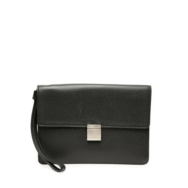 Black Louis Vuitton Taiga Selenga Clutch Bag in Black Leather from Designer Revival, photo 1 of 1