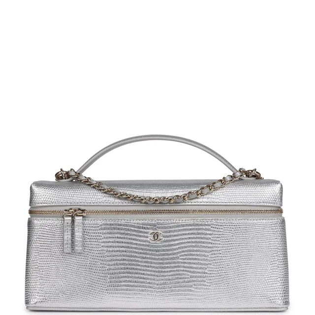 Chanel Top Handle Long Vanity Case in Silver Calfskin from Madison Avenue Couture