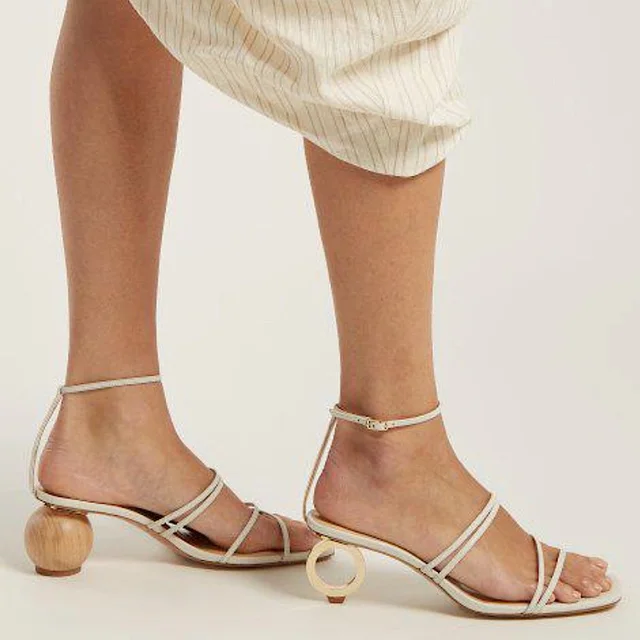 Jacquemus White Strappy Sandals With Sculptural Wooden Heels in neutral|brown from Poshmark