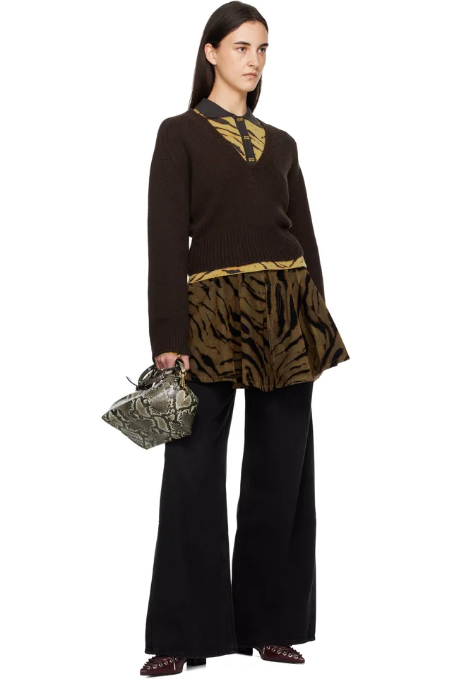 GANNI Brown V-Neck Jumper Sweater, photo 4 of 4 from SSENSE