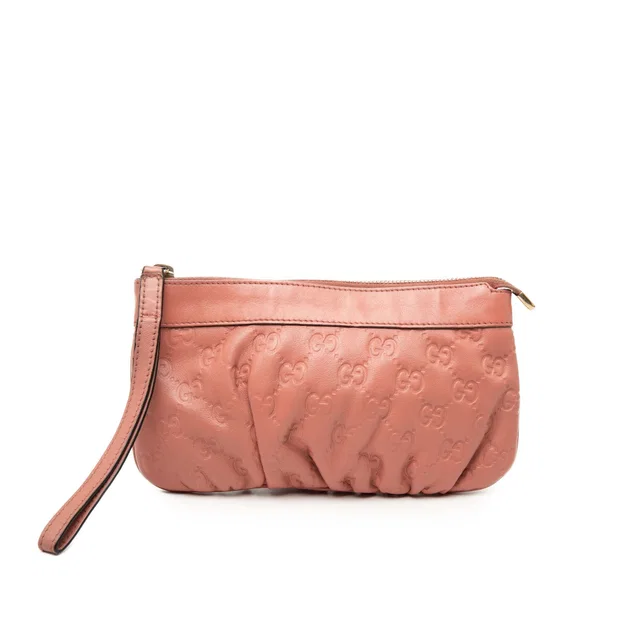 Pink Gucci Guccissima Wristlet Clutch in Pink Leather from Designer Revival