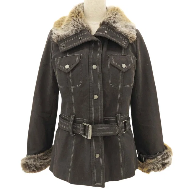 Burberry Faux Fur Logo Button Coat #38 Khaki in Green from VINTAGE QOO TOKYO