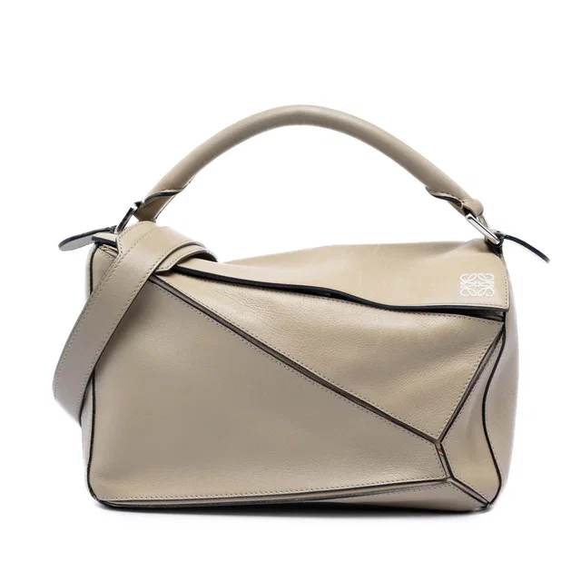 Beige LOEWE Medium Calfskin Puzzle Satchel in Beige Calfskin from Designer Revival