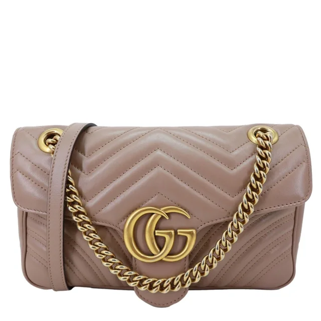 Gucci GG Marmont Small Matelasse Leather Crossbody Bag Dusty Pink 443497 in Pink Leather from Dallas Designer Handbags