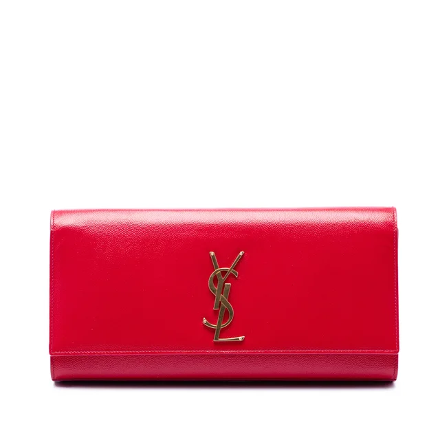 Pink Saint Laurent Grain de Poudre Monogram Cassandre Clutch in Pink Leather from Designer Revival, photo 1 of 1