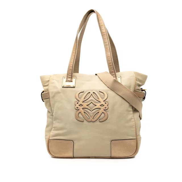 Beige LOEWE Canvas Anagram Satchel in Beige Canvas from Designer Revival