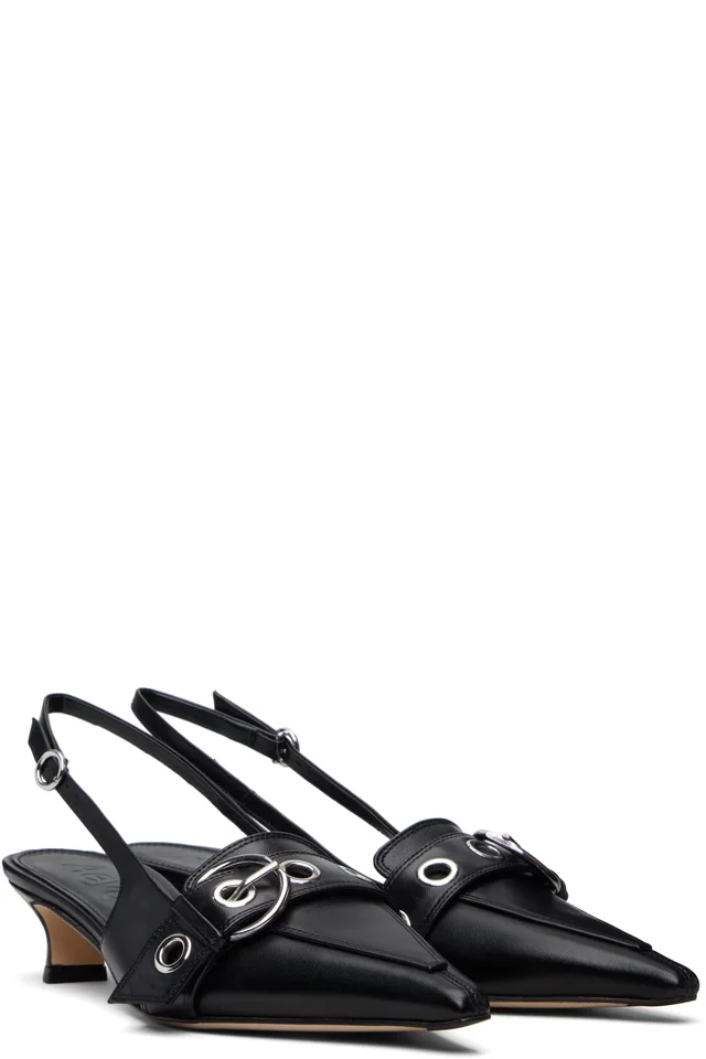 Aeyde Black Davina Eyelet Slingback Heels, photo 4 of 5 from SSENSE