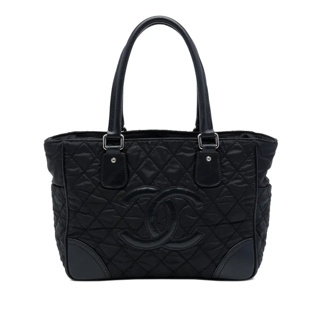 Black Chanel Paris New York Quilted Nylon Tote in Black Nylon from Designer Revival