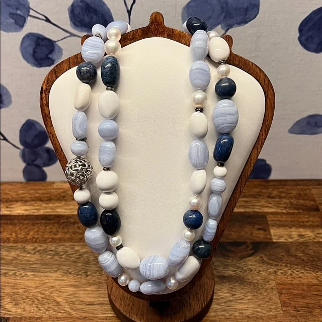 David Yurman Diamond Quatrefoil Ball With Lapis, Pearl And Chalcedo in blue|silver|gray from Poshmark