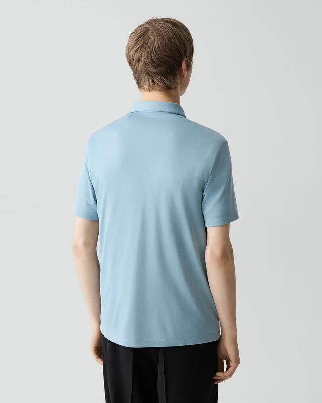 Theory Bron Polo Shirt in Anemone Modal Jersey in OCEAN AIR 67% Modal, 30% Polyester, 3% Spandex, photo 10 of 12 from Theory