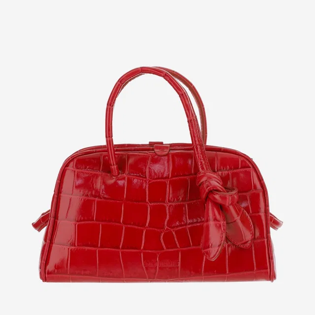 Jacquemus Crocodile-Embossed Calfskin Top Handle Bag — Red Suede in Red Calfskin from HEWI