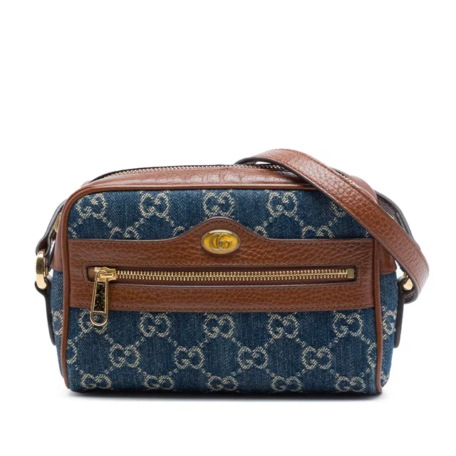 Blue Gucci Mini GG Denim Ophidia Crossbody in Blue Denim from Designer Revival