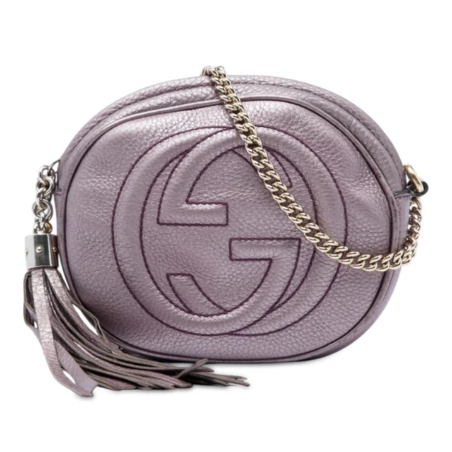 Purple Gucci Mini Metallic Pebbled Calfskin Soho Chain Crossbody in Purple Calfskin from Designer Revival