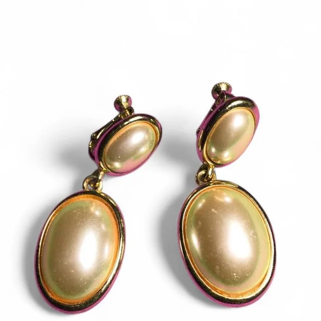 Givenchy Women's Earrings - White/Gold in gold|white from Depop, photo 1 of 1