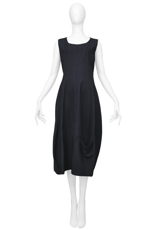 Comme des Garçons Black Pinstripe Pocket Dress 1992 in Black Wool from Resurrection Vintage
