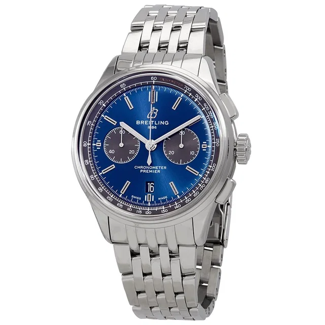 Breitling Premier Chronograph Automatic Blue Dial Mens Watch AB0118A61C1A1 in silver|blue|gray from Jomashop.com