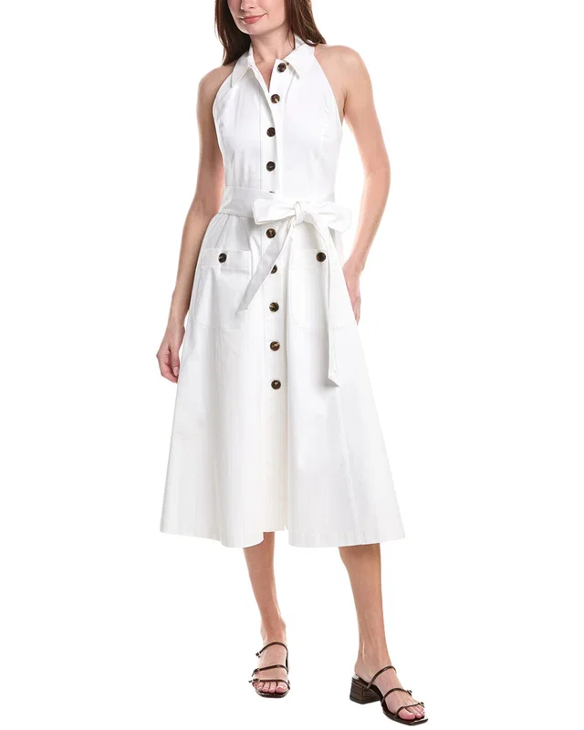 Carolina Herrera Halter Neck Button Front Midi Dress in https://asset1.ruecdn.com/images/sw/141565/1415650363_RLSW_white.jpg, image 1 of 1 from Gilt