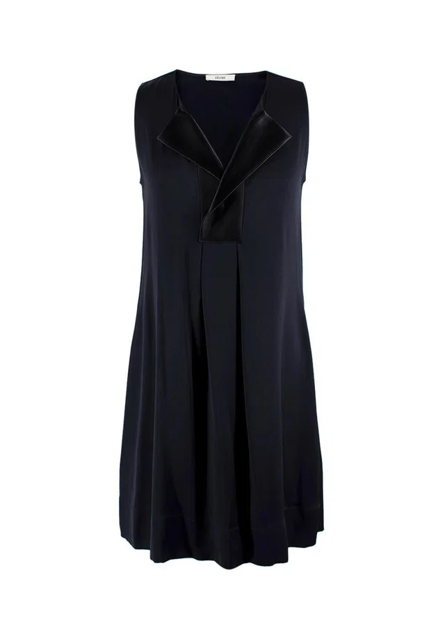 Celine Black Silk Contrast-lapel Mini Dress in Black Silk from HEWI