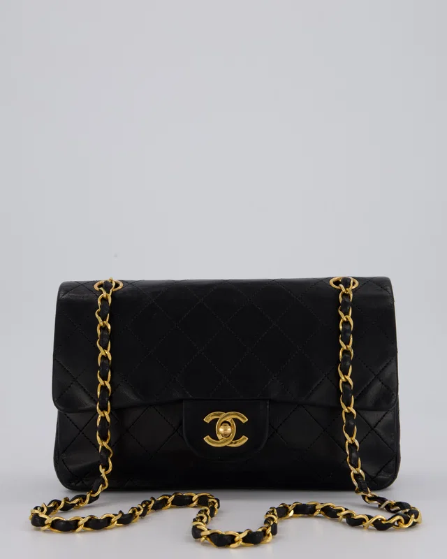 Chanel Vintage Black Small Classic Double Flap Bag in Black Lambskin from Sellier