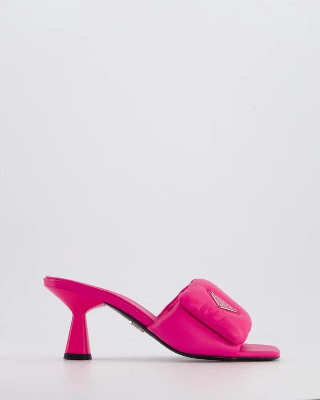 Prada Pink Soft Padded Nappa Leather Mules with Silver Logo Detail Size EU 37 in Pink Nappa leather from Sellier