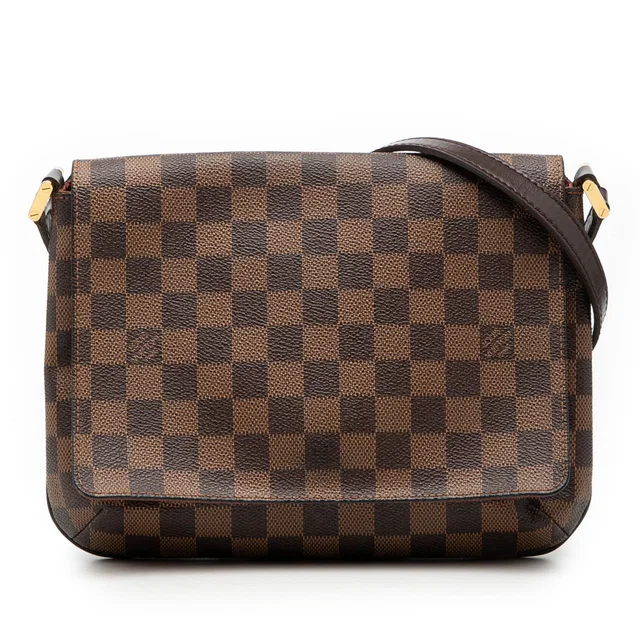 Brown Louis Vuitton Damier Ebene Musette Tango Long Strap Crossbody Bag in Brown Canvas from Designer Revival