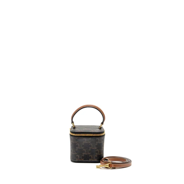 Celine top handle mini vanity case in Brown Canvas from EMIER