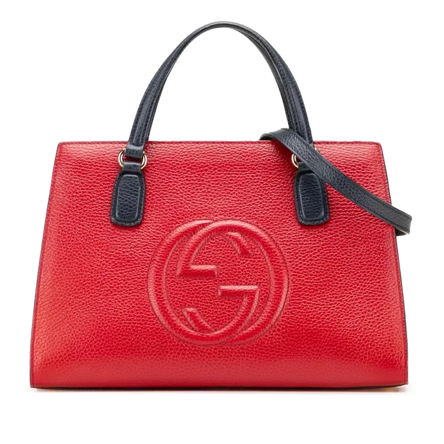 Red Gucci Medium Tricolor Pebbled Calfskin Soho Convertible Top Handle Bag Satchel in Red Calfskin from Designer Revival, photo 1 of 1