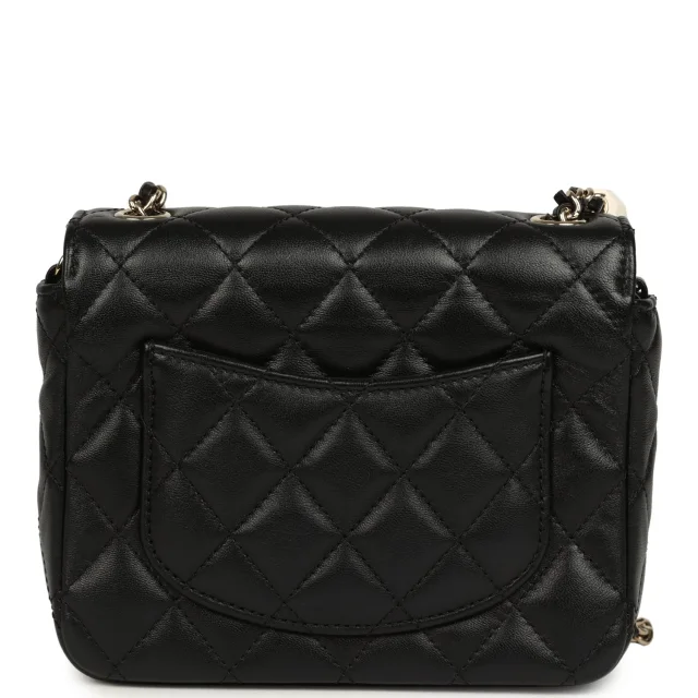 Chanel Heart Charms Mini Square Flap Bag Black Lambskin Enamel Light Gold Hardware in Black Lambskin from Madison Avenue Couture, photo 4 of 12