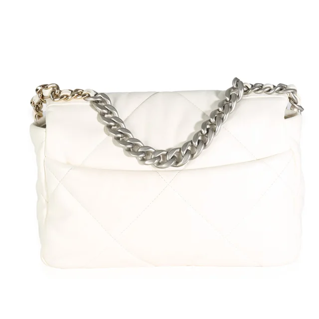 Chanel White Quilted Lambskin Small 19 Flap Bag Leather Handbag in White Lambskin from HEWI, photo 2 of 2