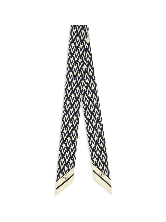Valentino Garavani Tout La V Scarf — Navy Silk Scarfs in Navy Silk from HEWI