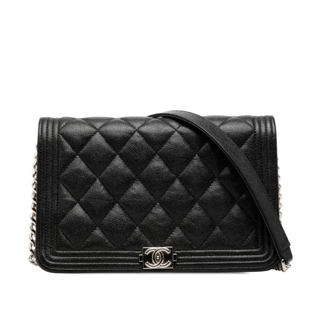 Black Chanel Mini Quilted Caviar Boy Wallet on Chain Crossbody Bag in Black Caviar leather from Designer Revival