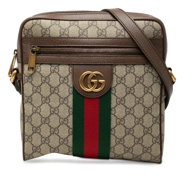 Beige Gucci Small GG Supreme Web Ophidia Messenger Bag in Beige Coated canvas from Designer Revival
