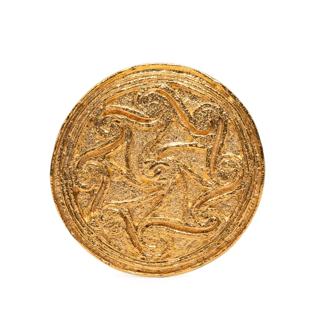 Gold Chanel CC Gold Plated Swirl Medallion Brooch in Gold from Designer Revival