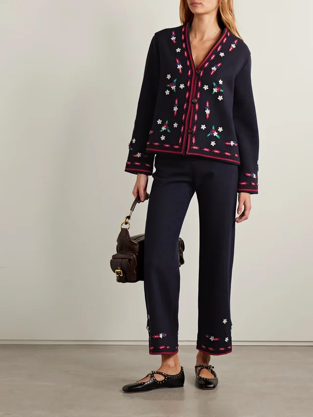 BODE Carroll appliquéd wool felt straight-leg pants in Blue, photo 2 of 2 from NET-A-PORTER (Canada)