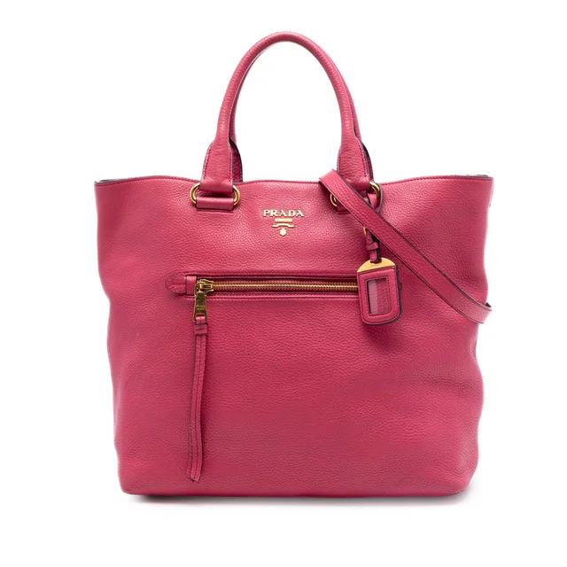 Pink Prada Vitello Daino Open Convertible Tote Satchel in Pink Leather from Designer Revival