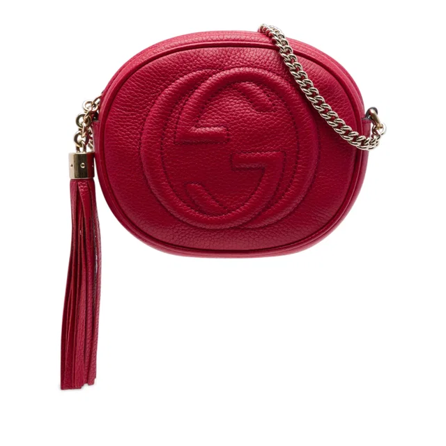 Red Gucci Mini Pebbled Calfskin Soho Chain Crossbody in Red Calfskin from Designer Revival
