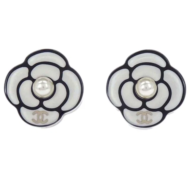 Chanel Camellia Pierced Earrings Gold Costume Pearl D19P in Gold Resin from AMORE Vintage Tokyo