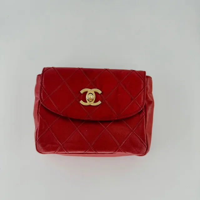 Chanel Red Lambskin Matelasse Waist Pouch Bag in Red Lambskin from SparklesnDreams