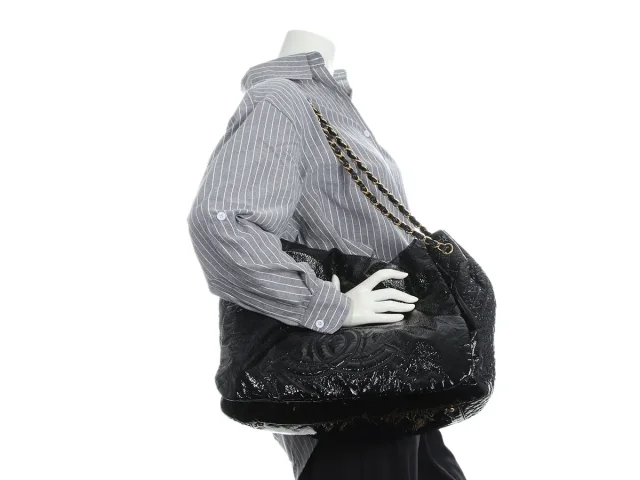 Chanel XL Black Vinyl Rock and Chain Flap in Black Satin from Ann's Fabulous Finds, photo 10 of 10