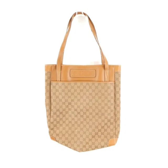 Gucci Sorry 002 115 Tote Bag Leather GG Pattern Gold Charm Vintage in Gold Leather from The Reluxe