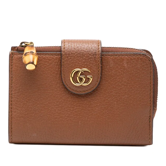 Brown Gucci GG Marmont Calfskin Bamboo Bifold Wallet in Brown Calfskin from Designer Revival