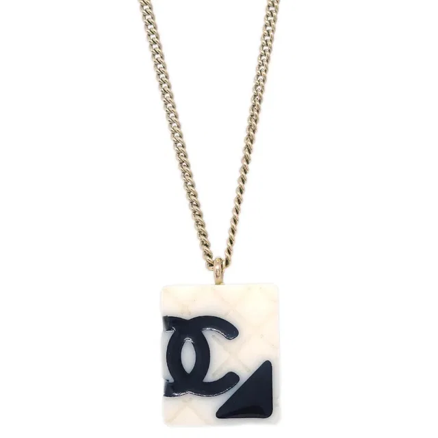 Chanel Cambon Ligne Chain Necklace Pendant Gold White 05C in White Resin from AMORE Vintage Tokyo
