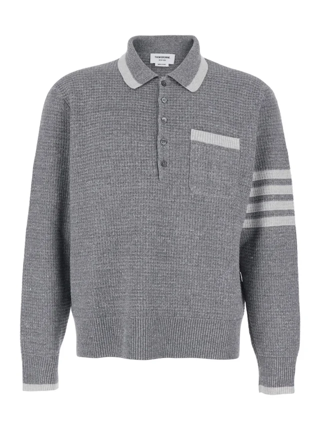 Thom browne Grey Polo with 4-Bar Detail on the Sleeve in Wool and Silk Blend for Men in Grey 100% Cotton from Gaudenzi Boutique, photo 1 of 1